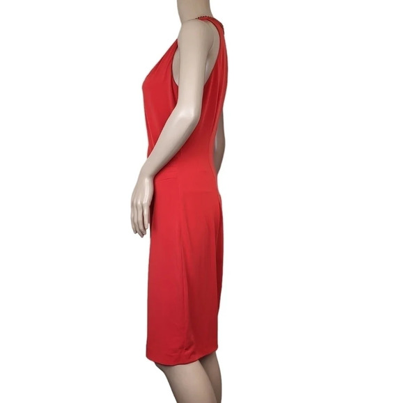 CACHE Red Gold Chain Neck Sheath Dress - Picture 3 of 6